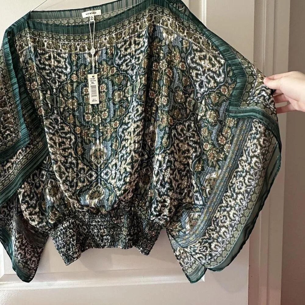 Max Studio Women's Slit Sleeve Flowy Loose Poncho Blouse Shirt Top Sz XL $88 - Image 4