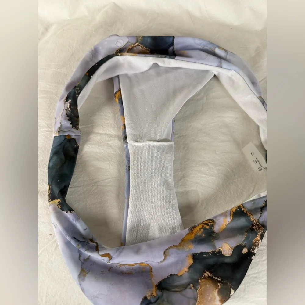 Grey and Navy Blue Marble Print High Rise Cheeky Bikini Bottoms Small - Image 6