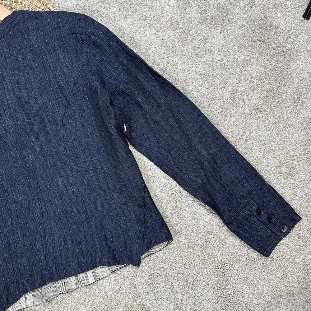 Aventures Des Toiles Linen Blend Denim Chambray Patchwork Jacket Button Front 40 Blue - Image 11