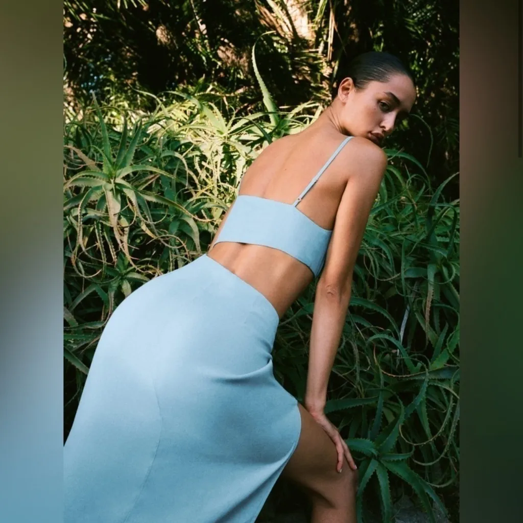 Reformation 'Kiwi' Turquoise Blue Asymmetrical Cutout High Slit Dress 4 - Image 4