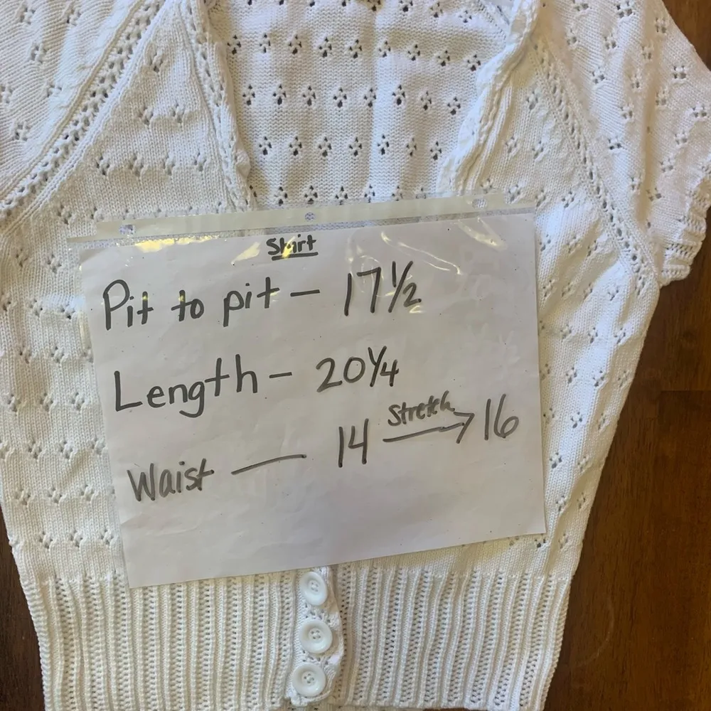 Jones New York Cardigan Medium White Eyelet Knit Sweater Button Waist 100%Cotton - Image 6