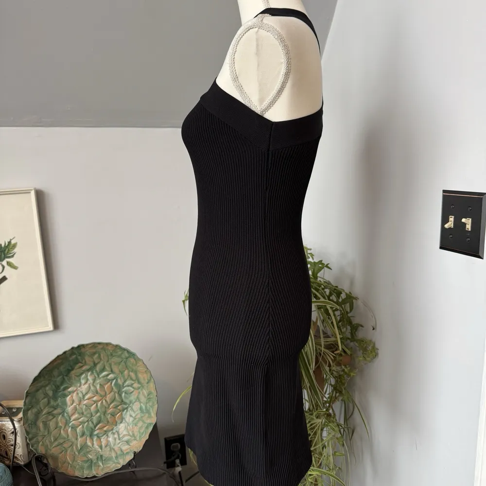 BABATON ARITZIA Sculpt Knit Criss Cross Stretch Black Bodycon‎ Halter Dress Med - Image 3