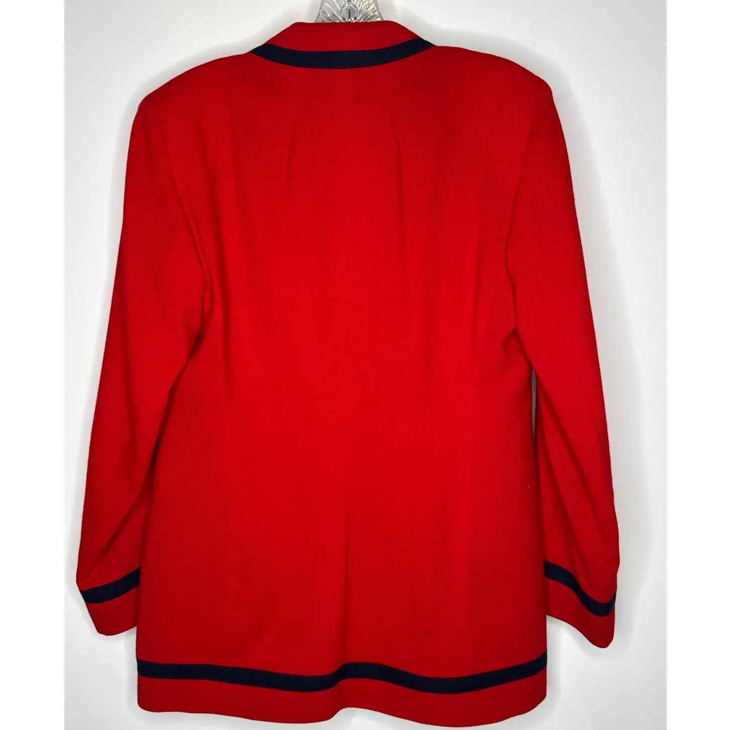 Vintage 1980s Red Navy Trim Power Suit Blazer Pencil Skirt Set Made in USA XS-S - Image 5