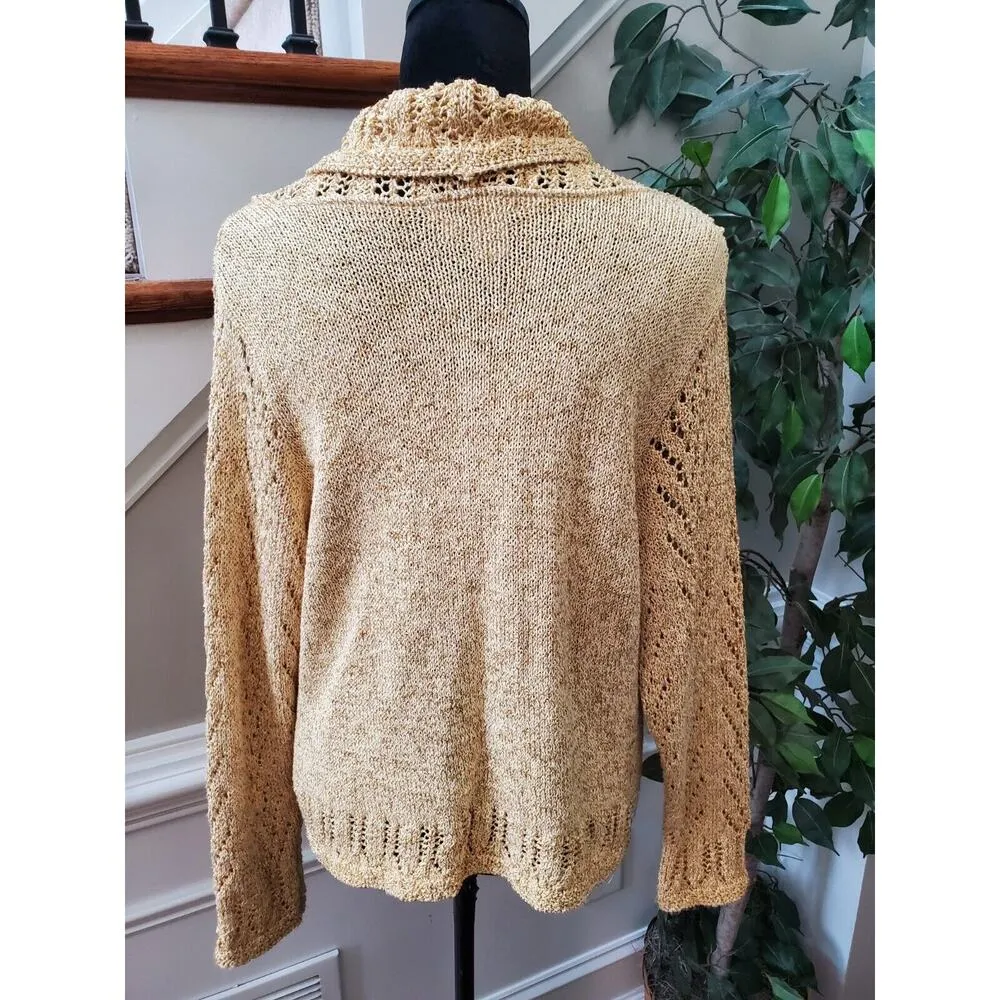 Coldwater Creek Women's Yellow Cotton Long Sleeve Cardigan Knit Sweater Size L - Image 5