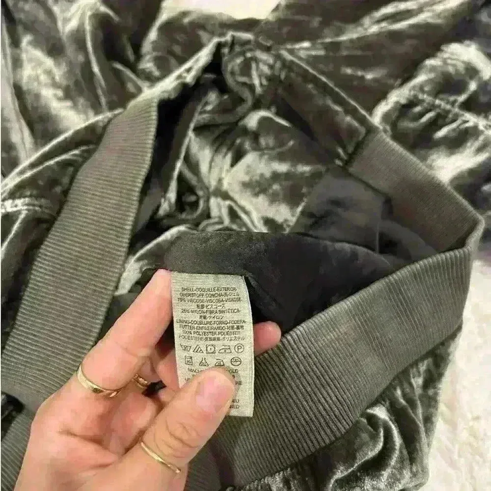 Free People Ruched Plush Velvet‎ Bomber Jacket Medium Gray Draped Zip Front - Image 5