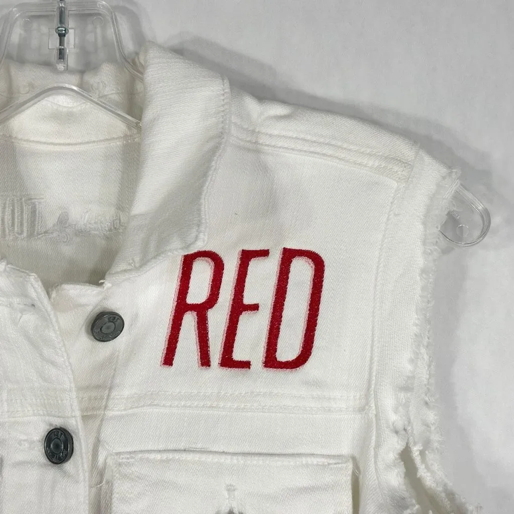 Taylor Swift Denim Vest Custom Embroidered Red Kut from the Kloth Small 1333‎ - Image 6