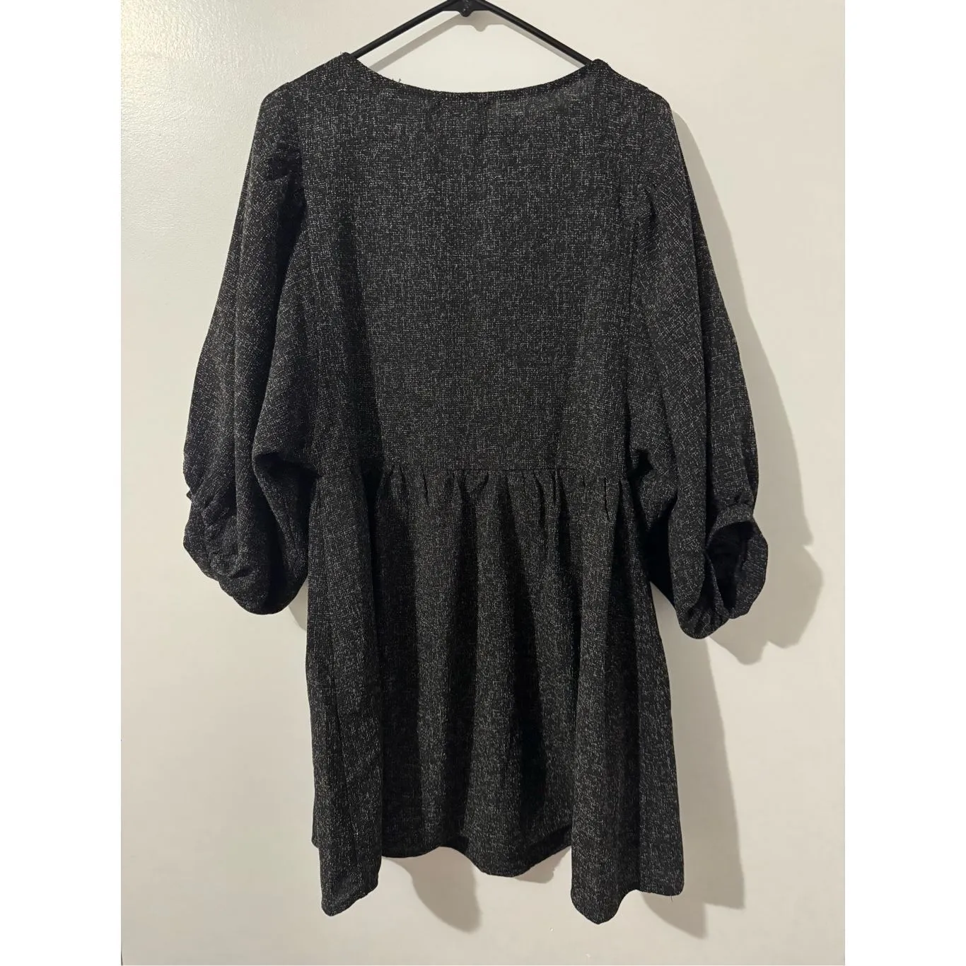 LUXE Women's Charcoal Black Voluminous Gathered Waist Balloon Sleeve Dress‎ sz M - Image 3