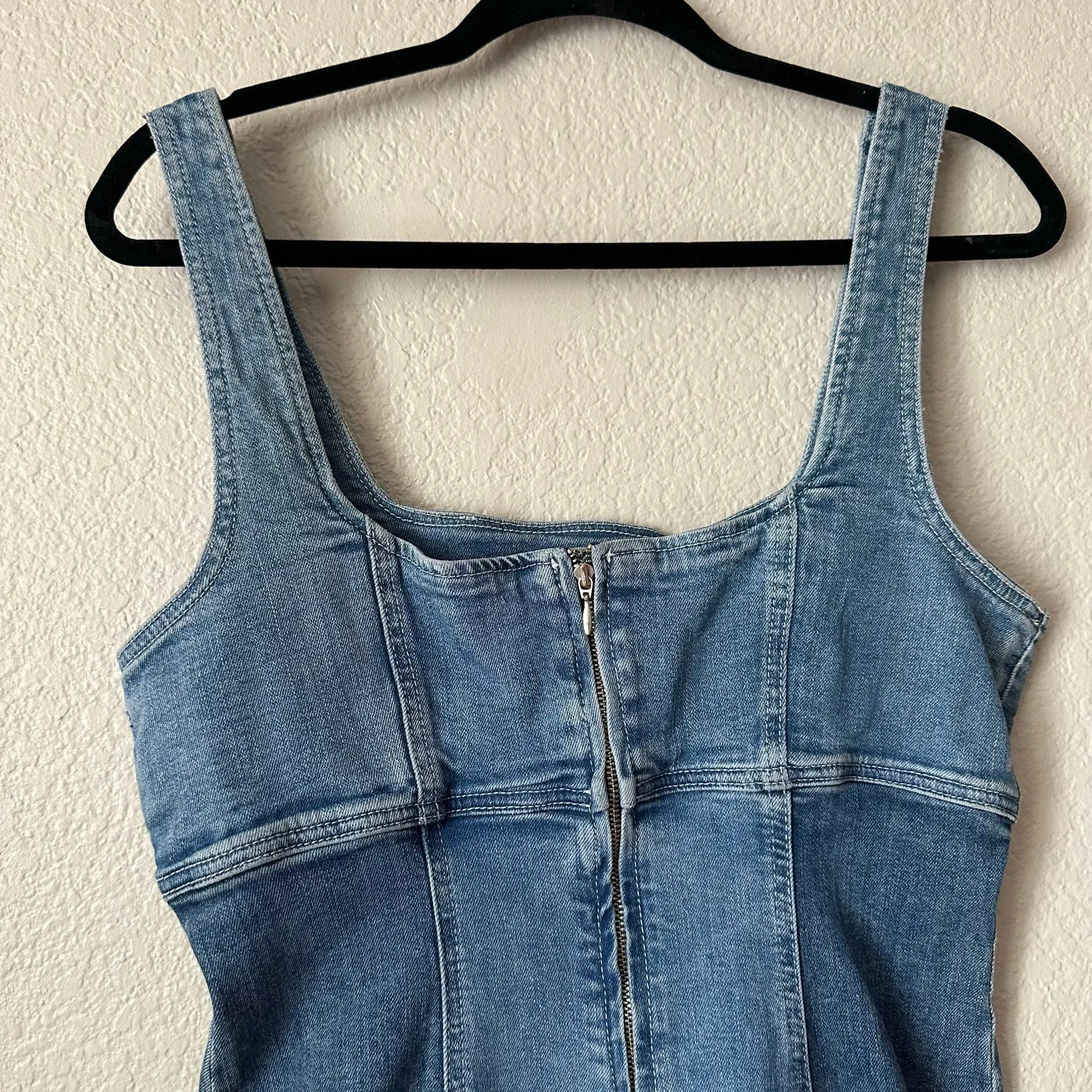 Pilcro Anthropologie Square-Neck Corset Denim Midi Dress Small - Image 6
