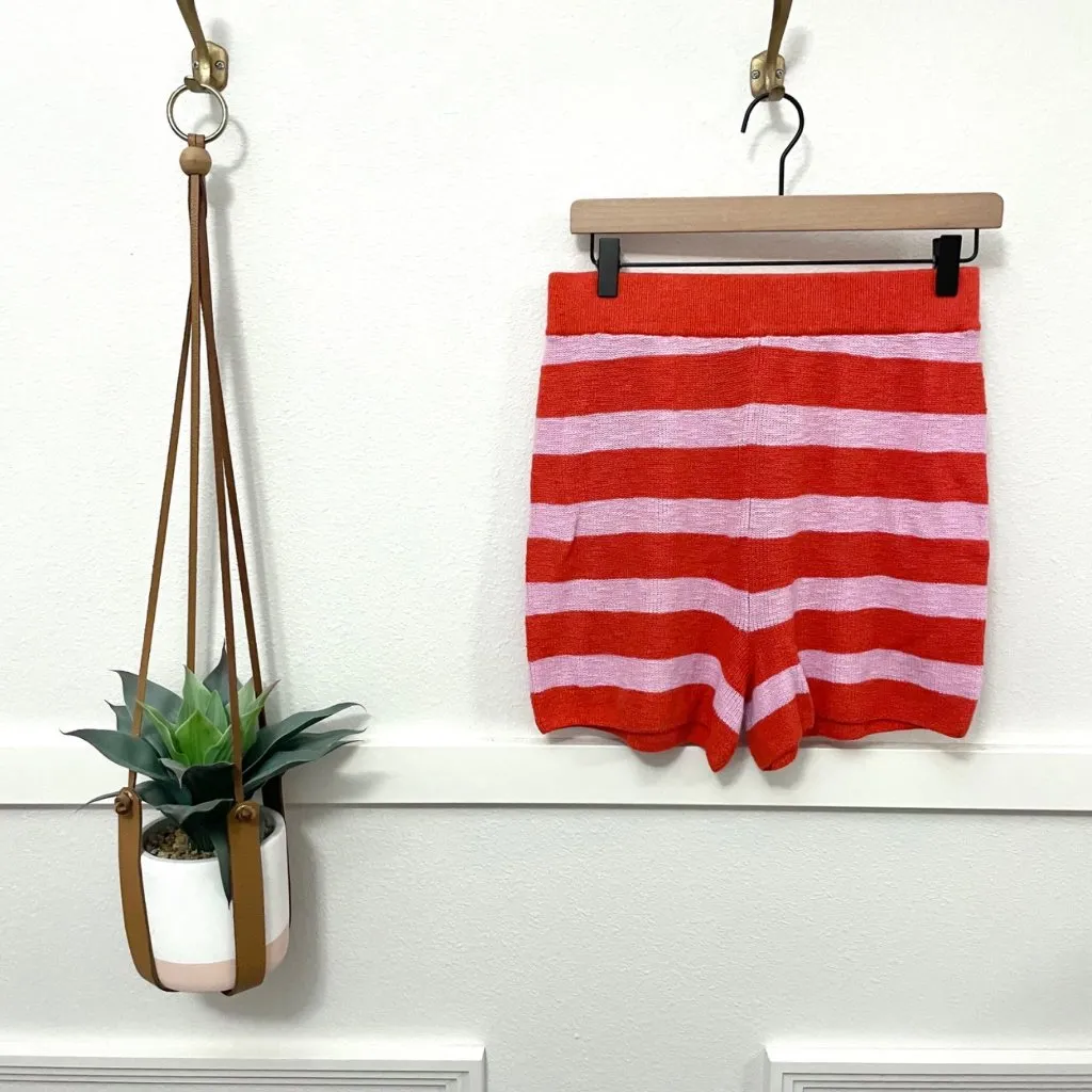Free People Beach Malibu Surf Sweater Striped Knit Shorts Orange Pink Size M - Image 2