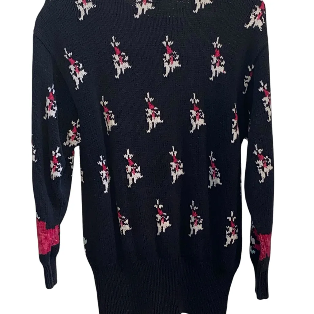 Vintage Handmade 90s Abstract Floral Navy Blue Pink White Sweater Cottagecore Size M - Image 2