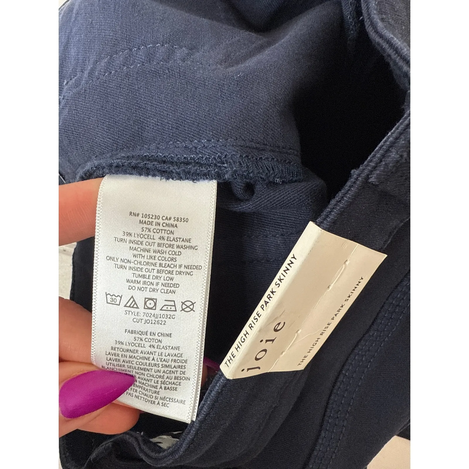 NWT Joie High Rise Park Skinny Jeans Navy Blue Stretch Cropped Womens Size 30 - Image 5