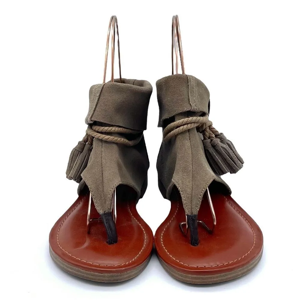 MIA Natasha Tan Stone Suede Boho Thong Ankle Wrap Tassel Sandal Women’s Size 7 - Image 8