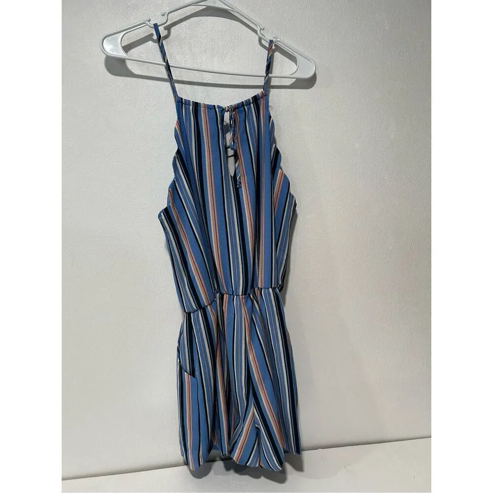 Blue Rain blue striped romper size small - Image 2