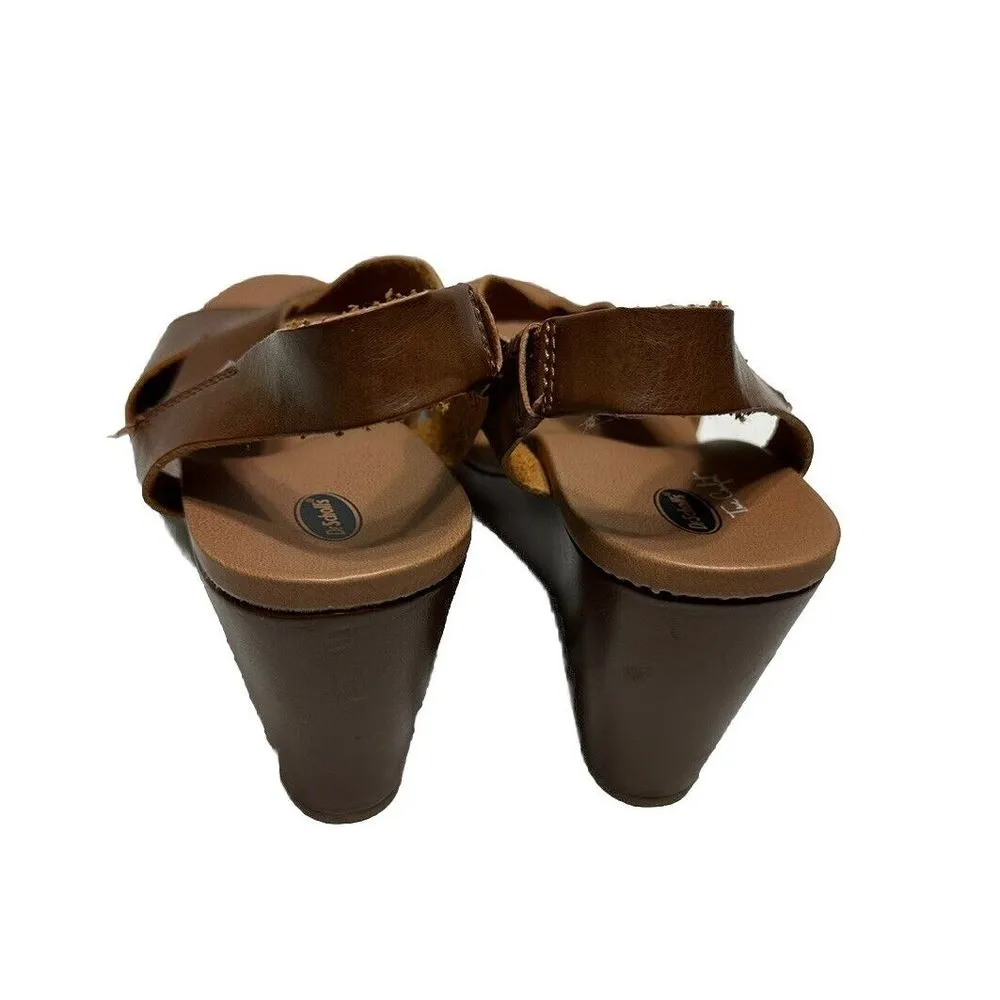 Dr Scholls‎ True Comfort Sandals Wedge Women's Size 10 Heels Buckle TAN Leather Brown - Image 3