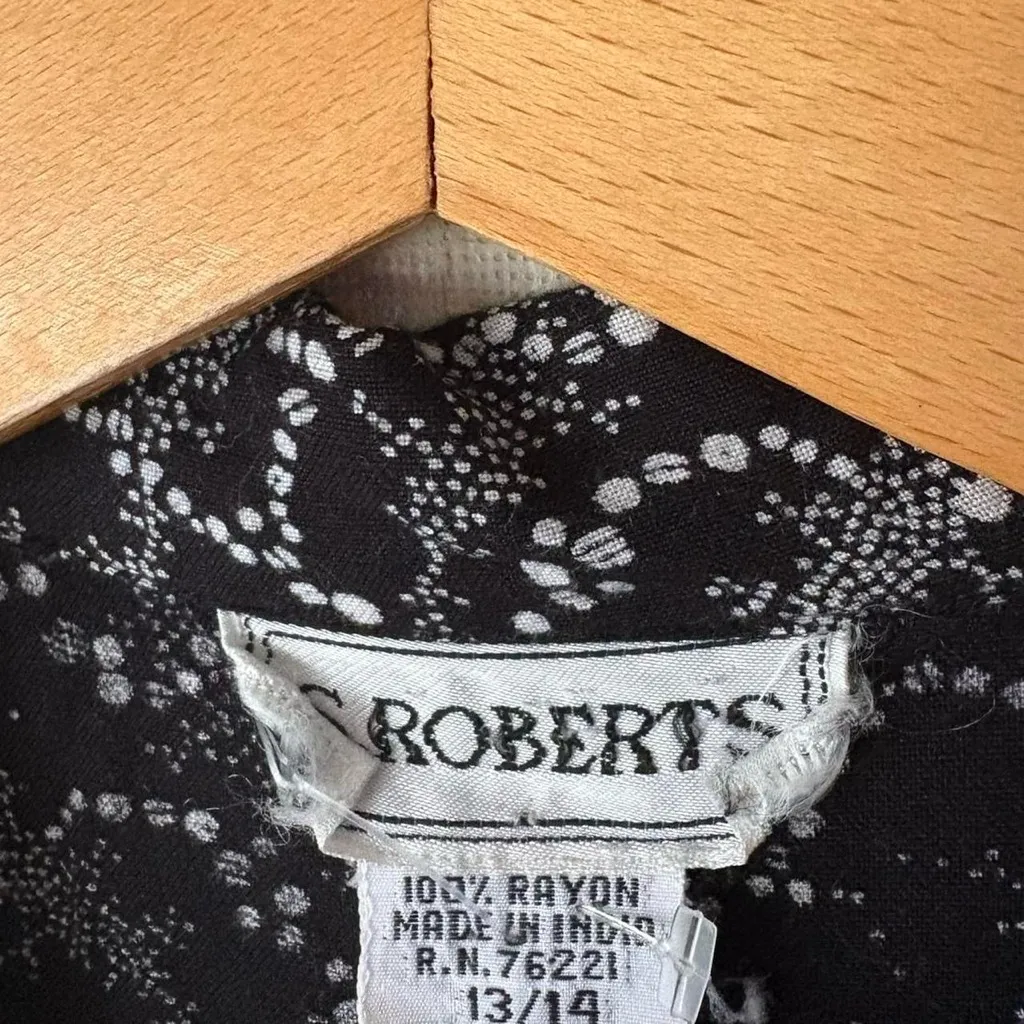 Vintage 80s 90s black white boho print short sleeve wide leg whimsigoth jumpsuit Size L - Image 6