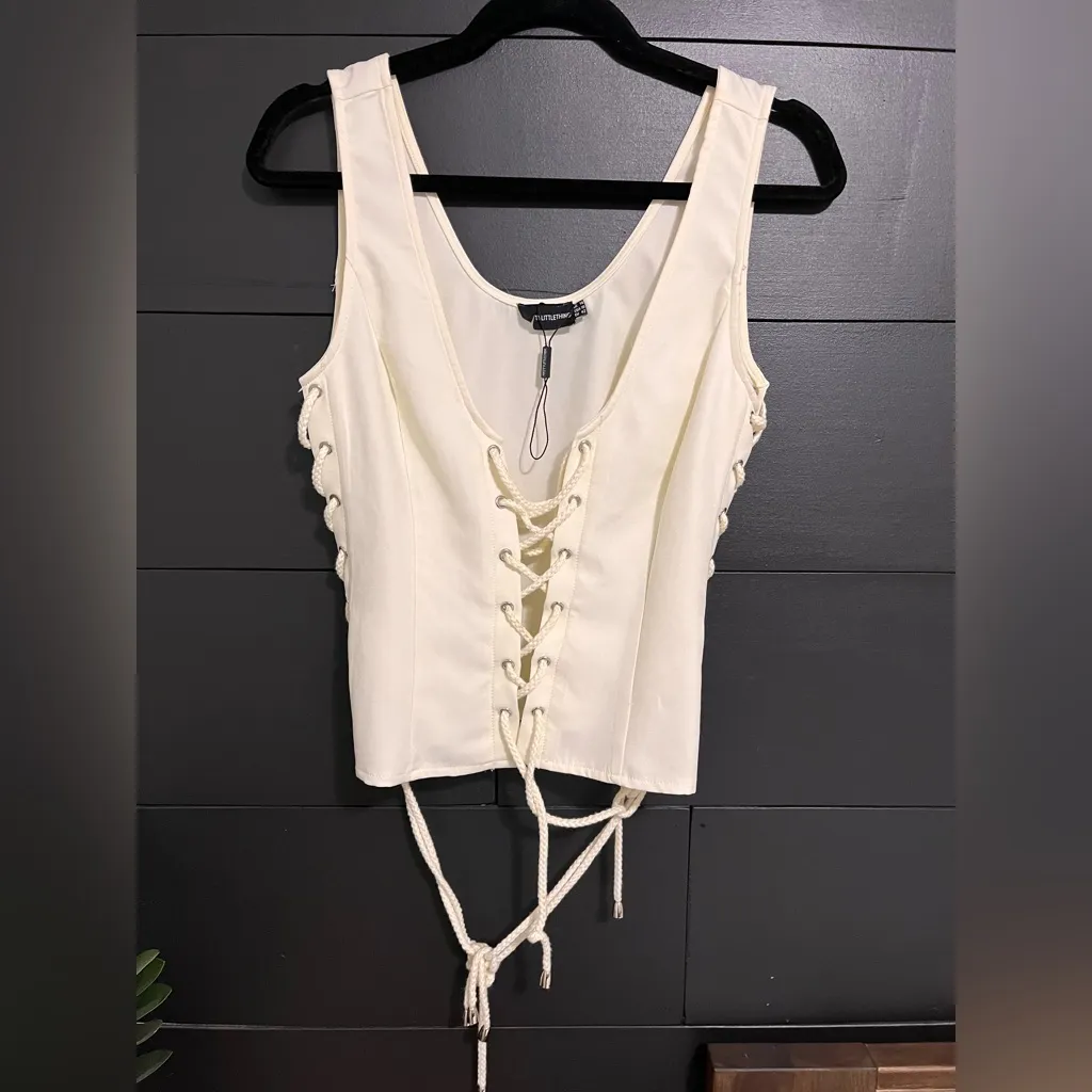 PRETTY LITTLE THING Cream Corset Style Tank Top Cottagecor Sz 10 EUC - Image 2