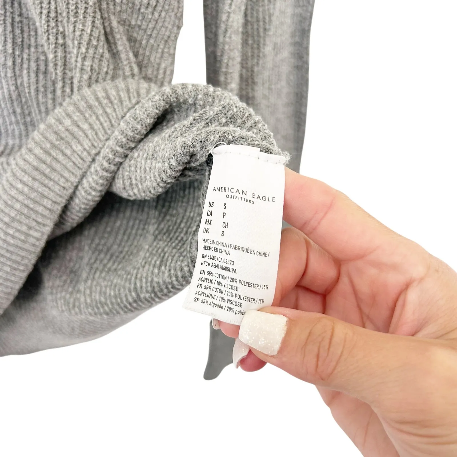 American Eagle Gray Ribbed Henley Sweater Sz S - Image 3