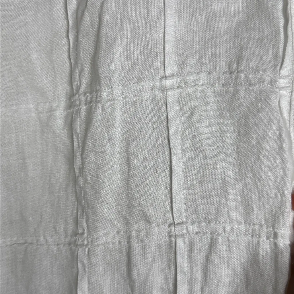 J. Jill Love Linen White Long Sleeve Linen Windowpane Stitch Collared Blouse XLp - Image 9