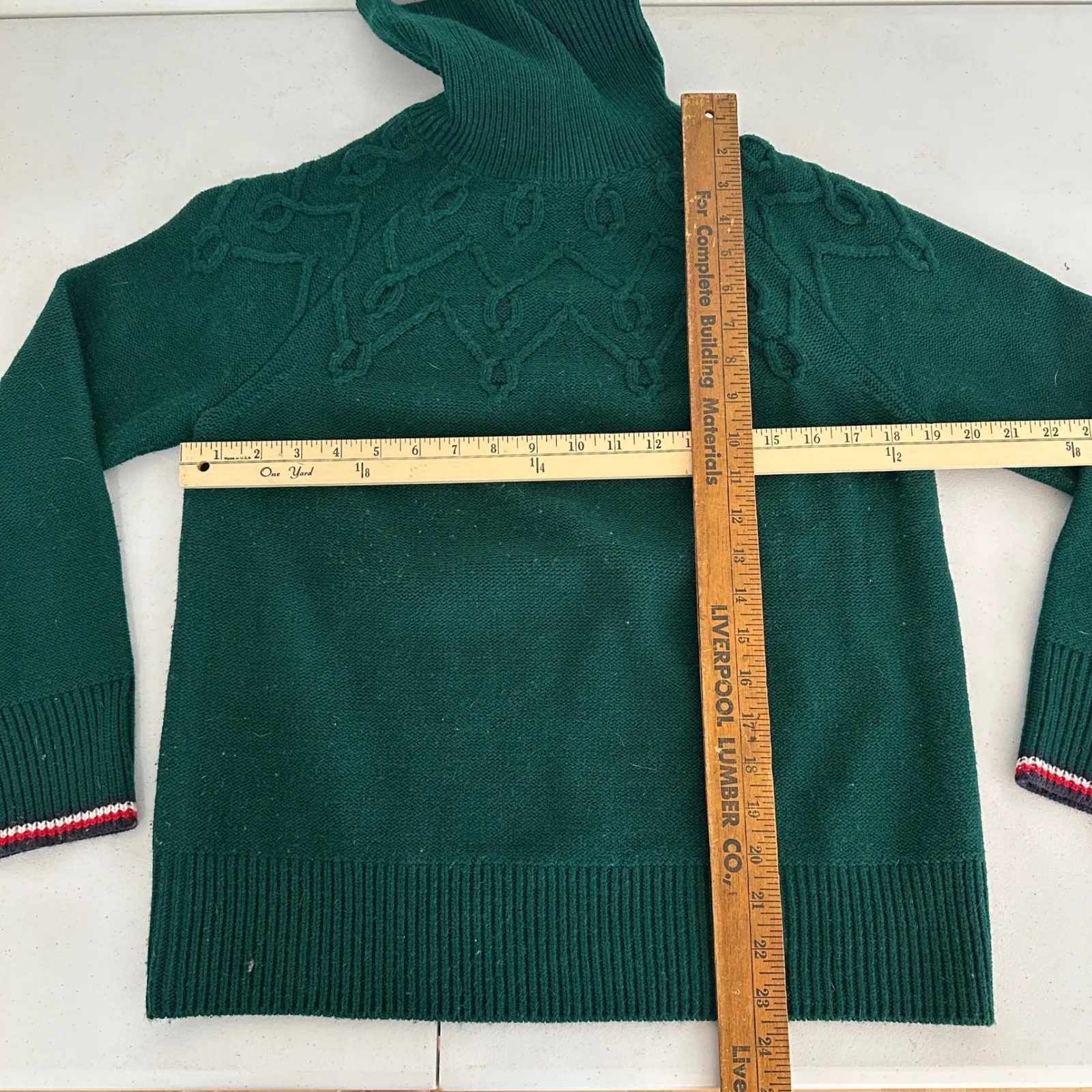 Tommy Hilfiger Green Turtleneck Sweater Cable Knit Long‎ Sleeve Women Medium - Image 10