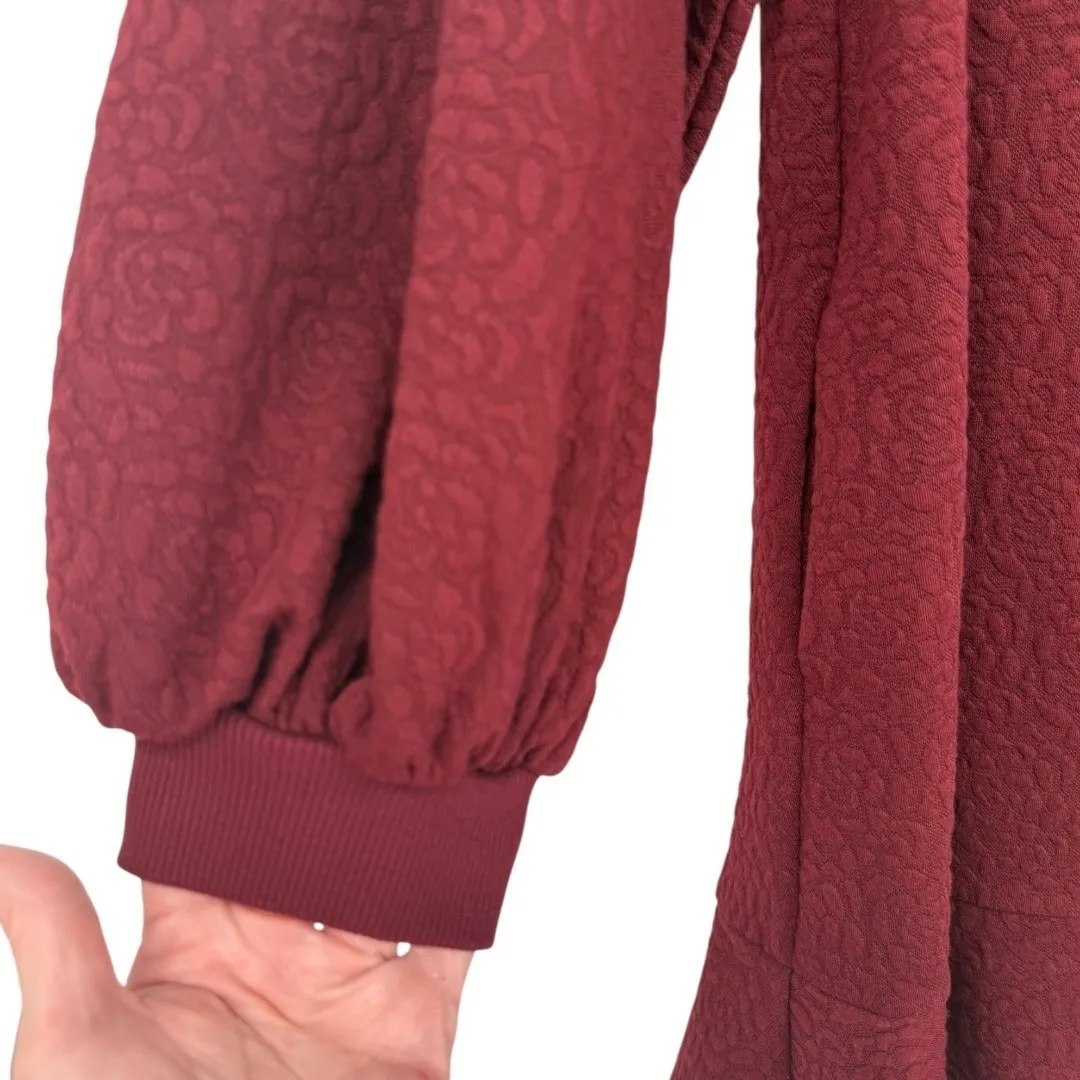 Mare Mare x Anthropologie Odila Wine Red Floral Textured Tunic Dress Size Medium - Image 15