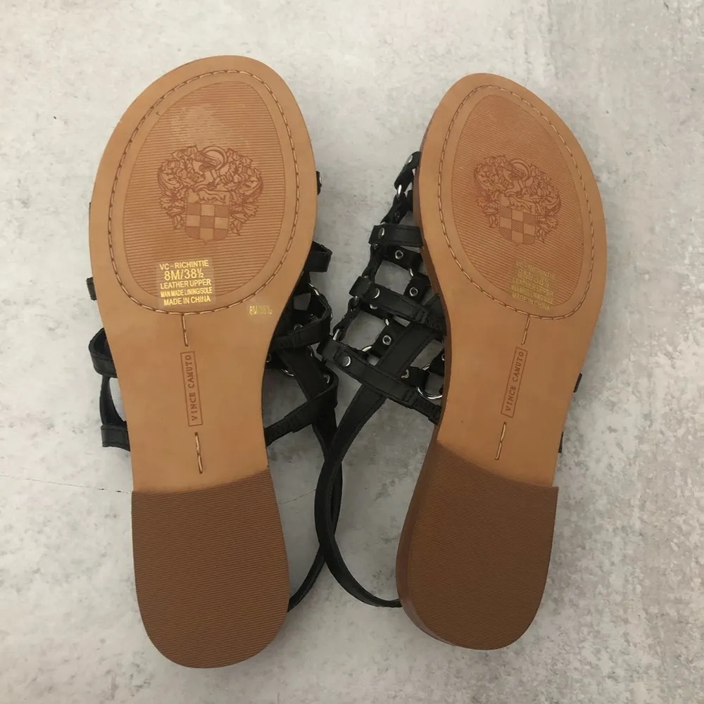 Vince Camuto Black Richintie Cage Studded Sandal Flats NEW - Image 4