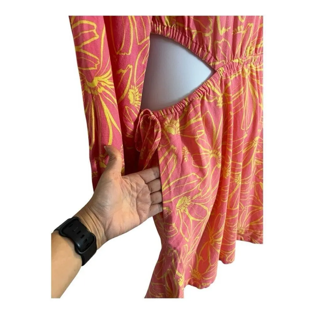 Universal Thread Pink Linen Blend Long Sleeve Cut Out Mini Dress Size L Pockets - Image 5