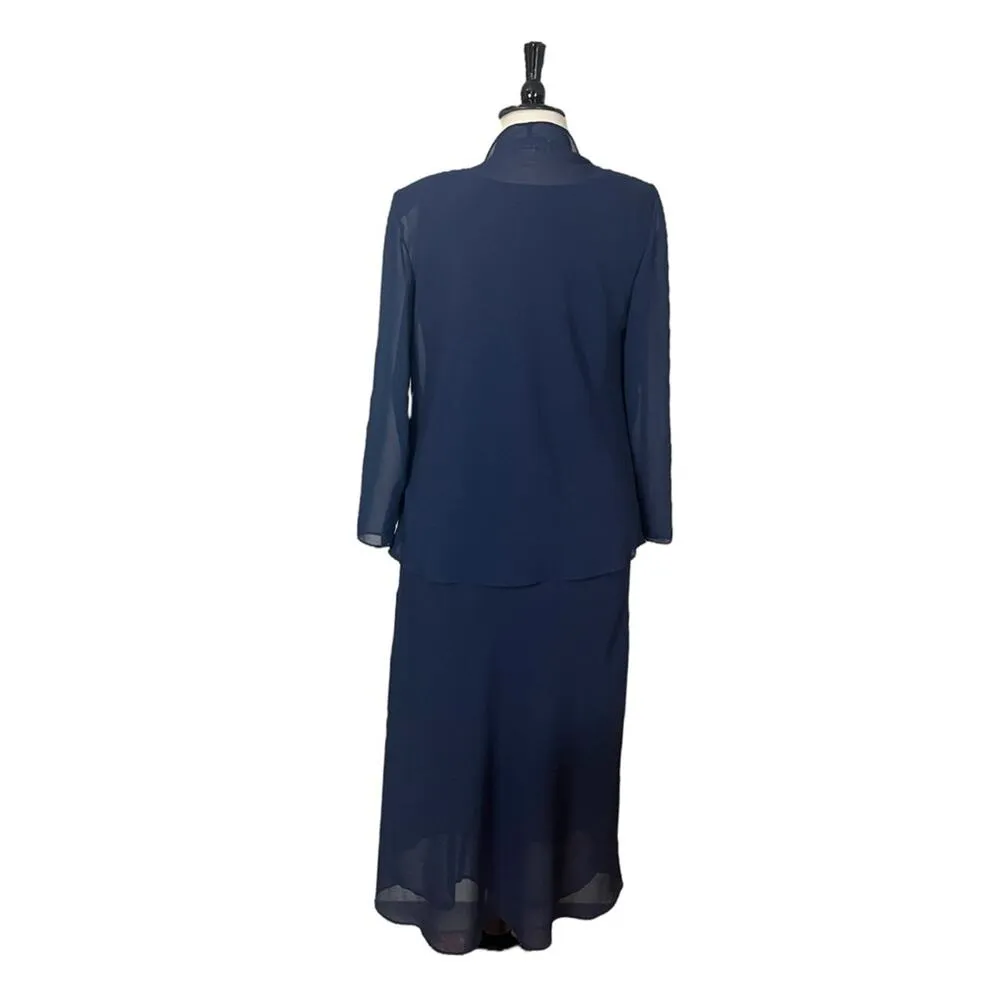 Jessica Howard Midi Jacket Dress Ruffle Front Chiffon Navy Blue Women’s Size 14W - Image 4
