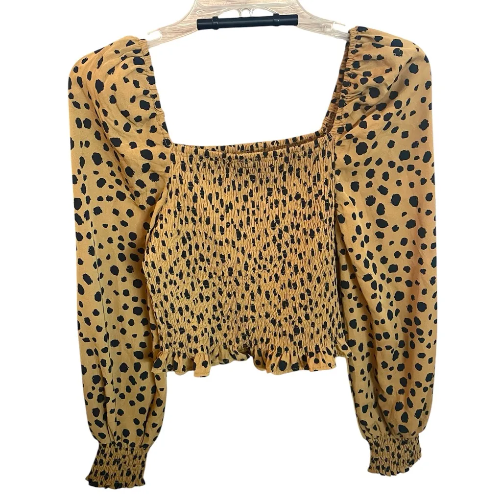 Papaya Leopard Print Smocked Cropped Blouse Size Medium Juniors - Image 4