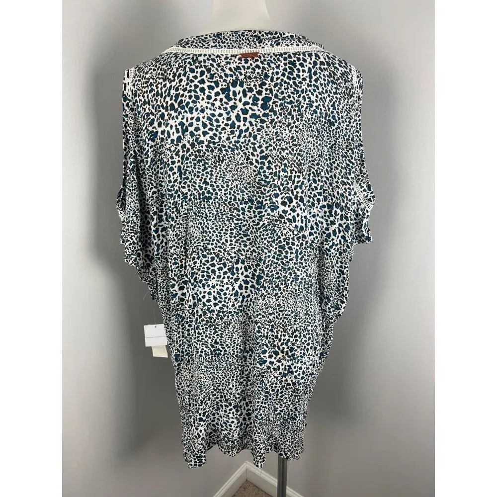 Women's Raisins Curve Blue White Animal Print Swim Beach Cover-Up 1X - Image 4