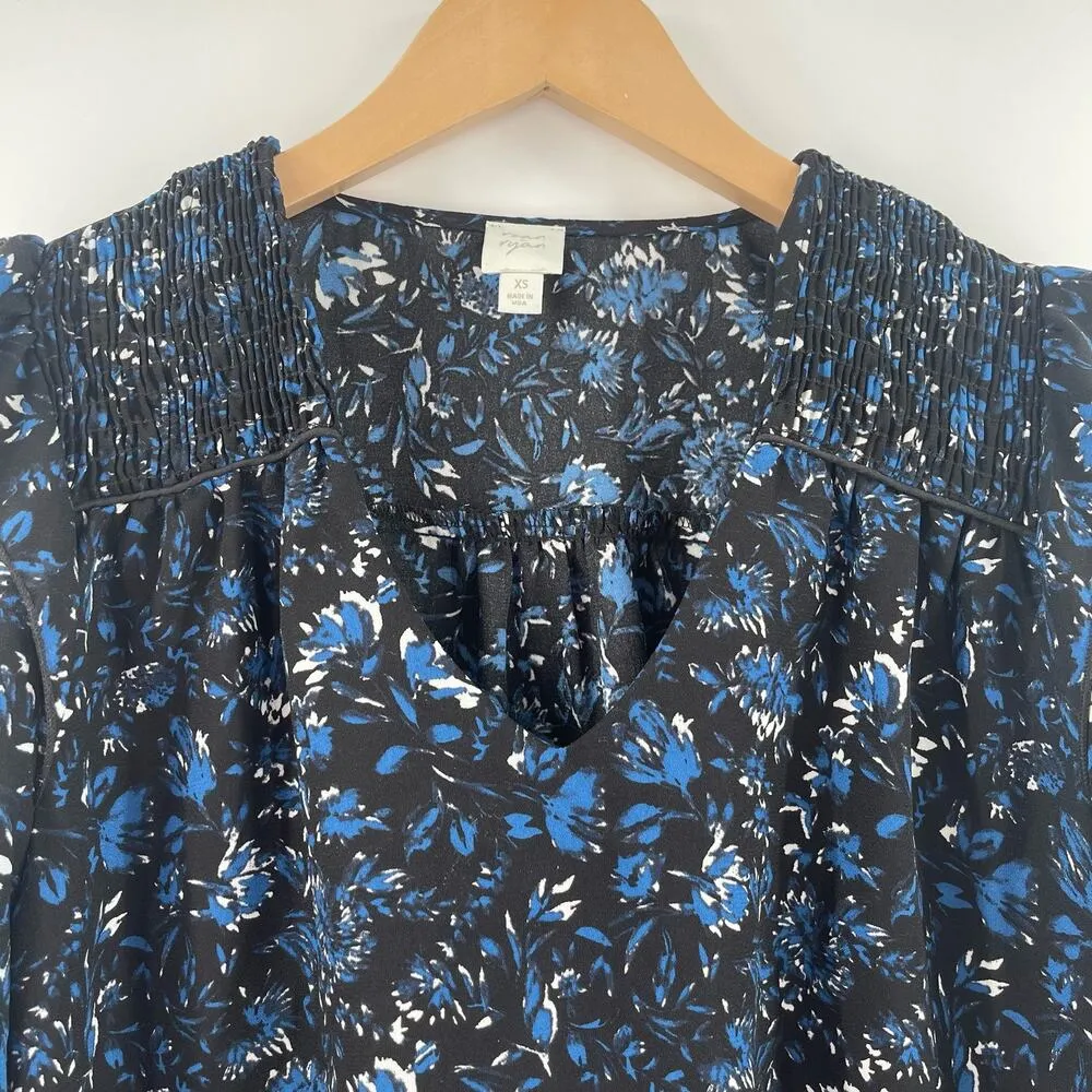 ROAN + RYAN Blouse Size Extra Small Top Evereve Black and Blue Floral Business - Image 6