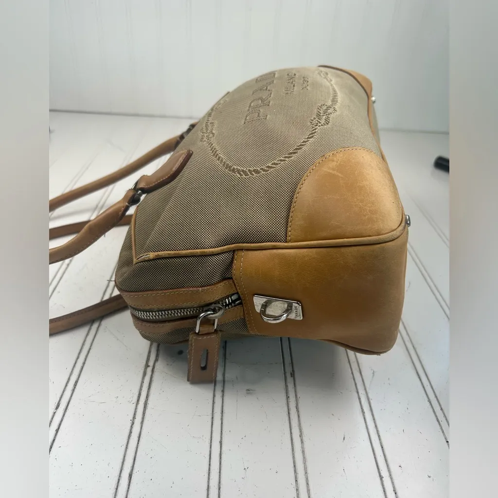 Prada Milano Vintage Canvas and Leather Logo Tote Bag - Image 7