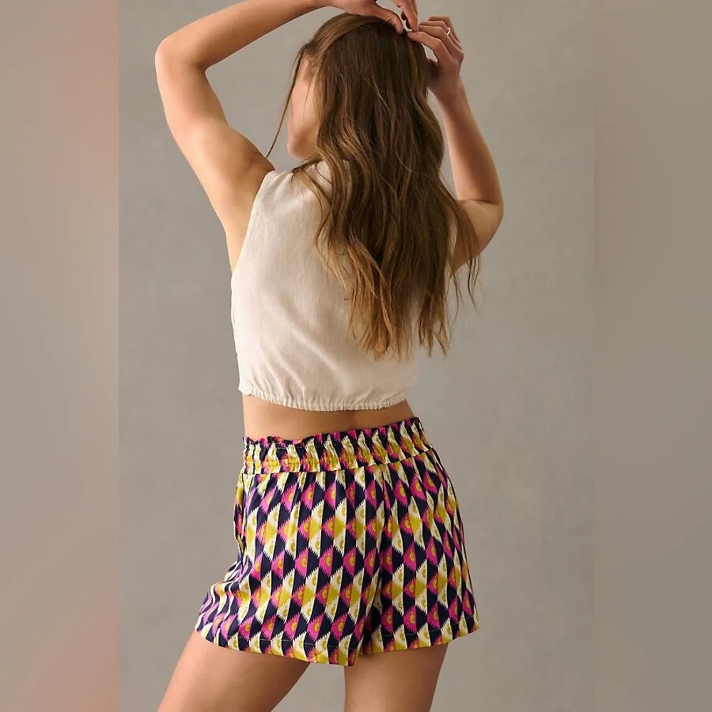 Anthropologie Easy Traveler High Rise Pull On Geometric Shorts Pink/Yellow S - Image 3