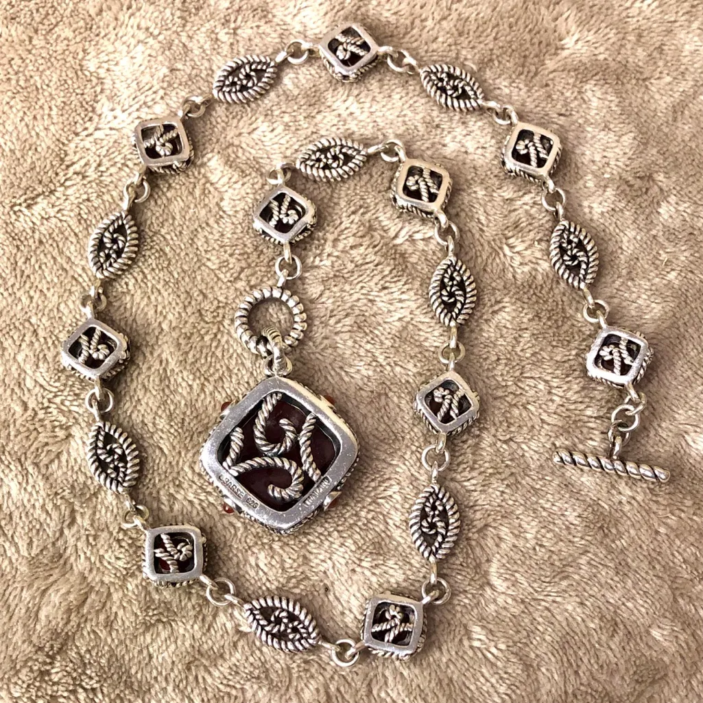 BARSE Reversible Sterling Silver & Carnelian Rope Design Toggle Necklace - Image 10