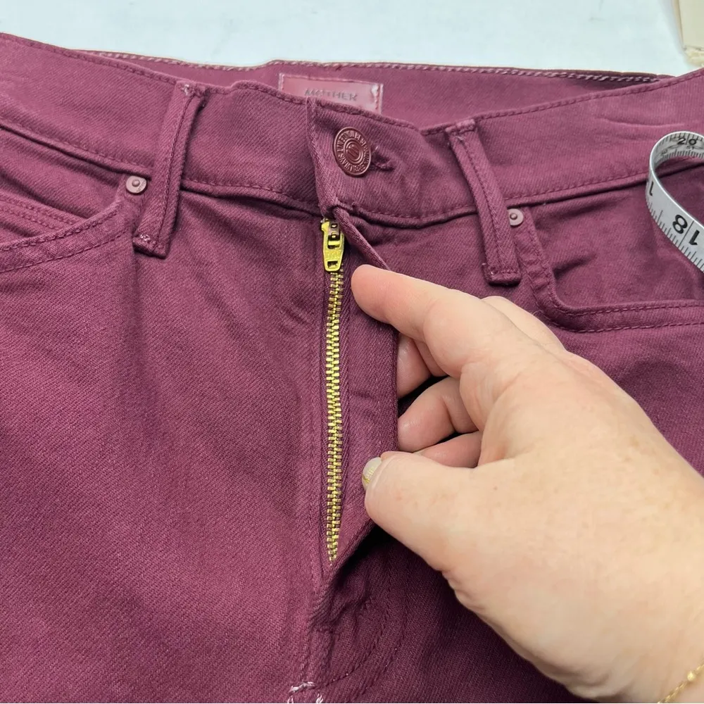 Mother The Rascal Sliced Up Heel Burgundy Play Date Denim Jean Women Size 26 NEW - Image 12