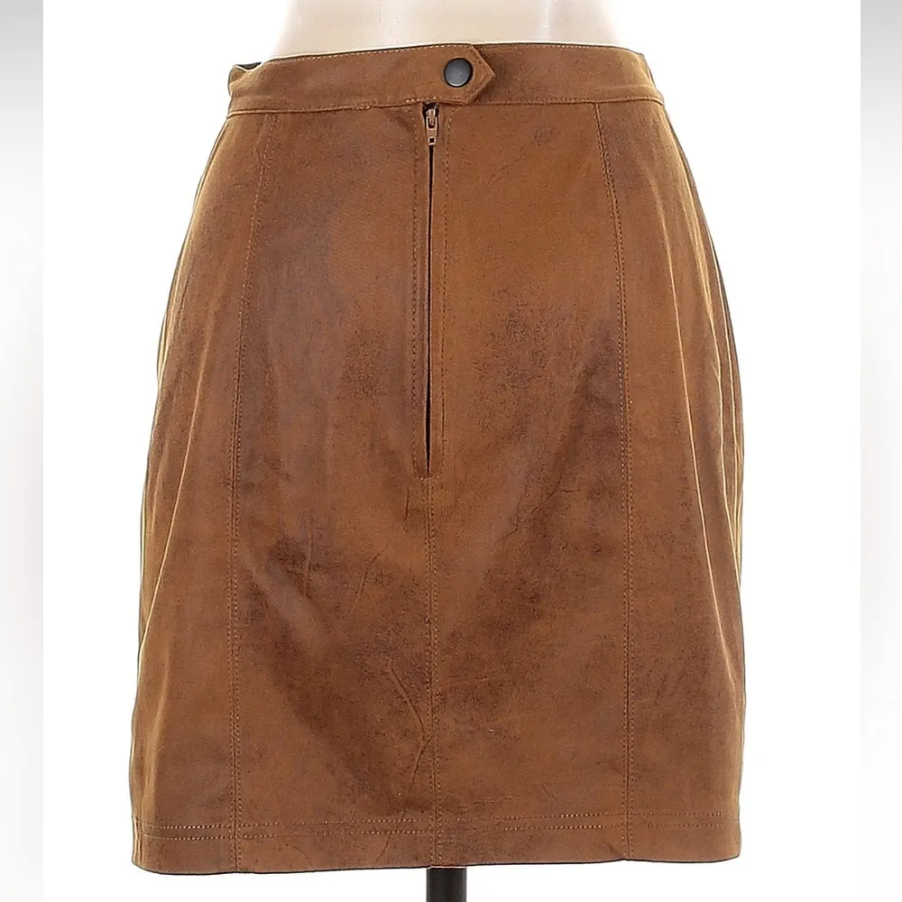 Vintage Free People Rumi Ruched Brown Faux Leather Mini Skirt Size Small S - Image 6