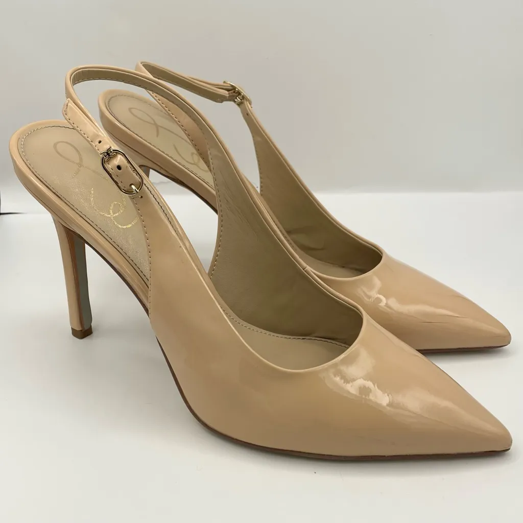 Sam Edelman  Hazel slingback patent leather beige heel pumps Size 7M - Image 3