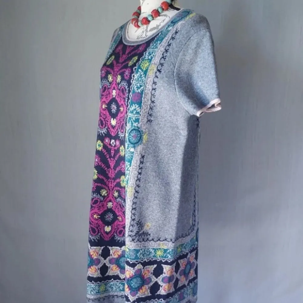 Akemi+Kin Anthropologie Kaleidoscope Sweater Dress Short Sleeve Floral Gre Sz.Xs - Image 12