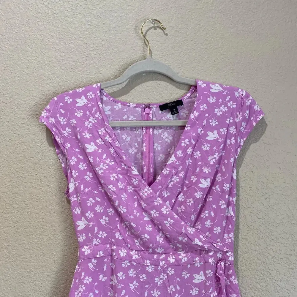 J CREW Ruffle Front Mini Dress in Soft Rayon Bubblegum Floral Size 2 Faux Wrap - Image 5
