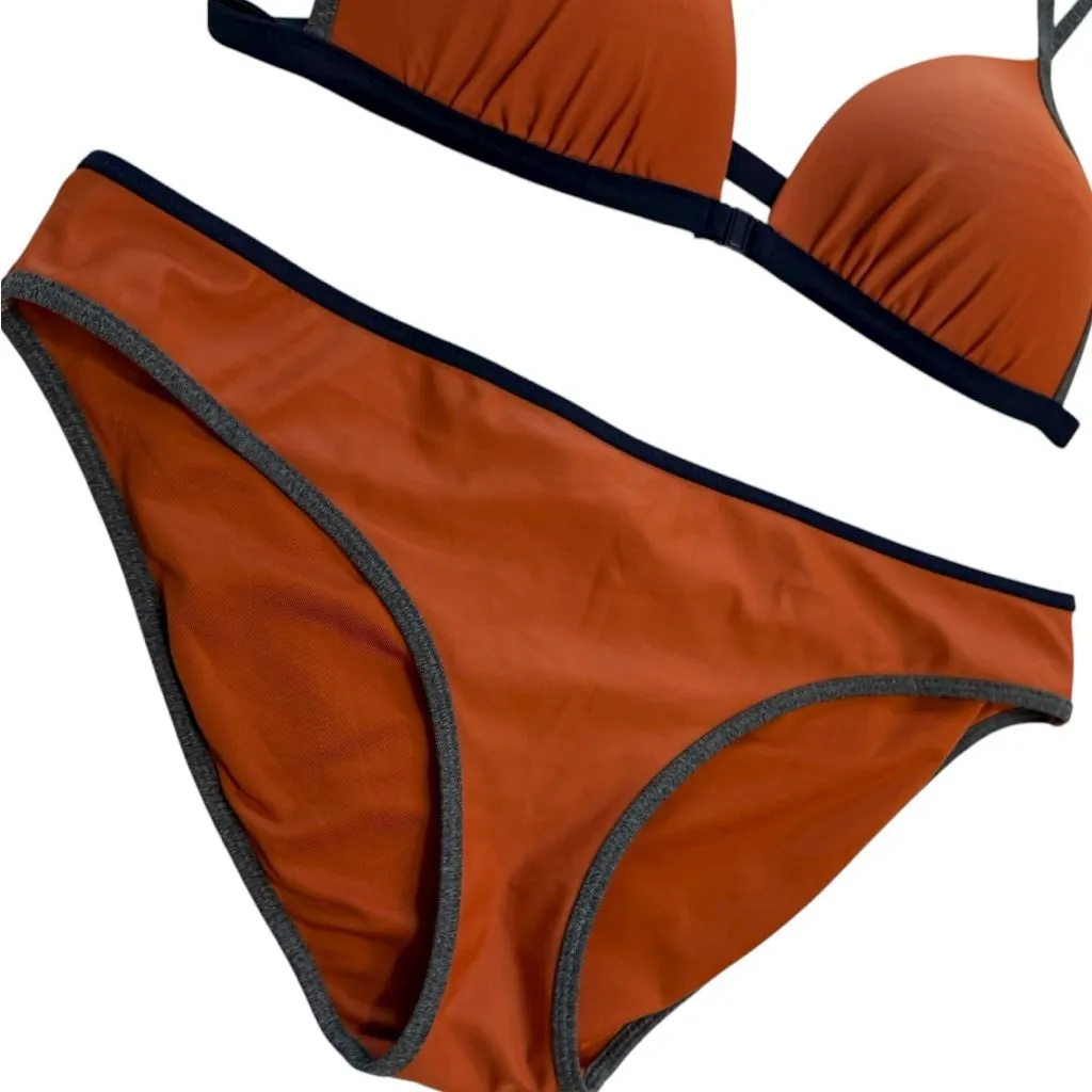 aerie Triangle Burnt Orange Multicolored Trim Bikini Set - Image 5