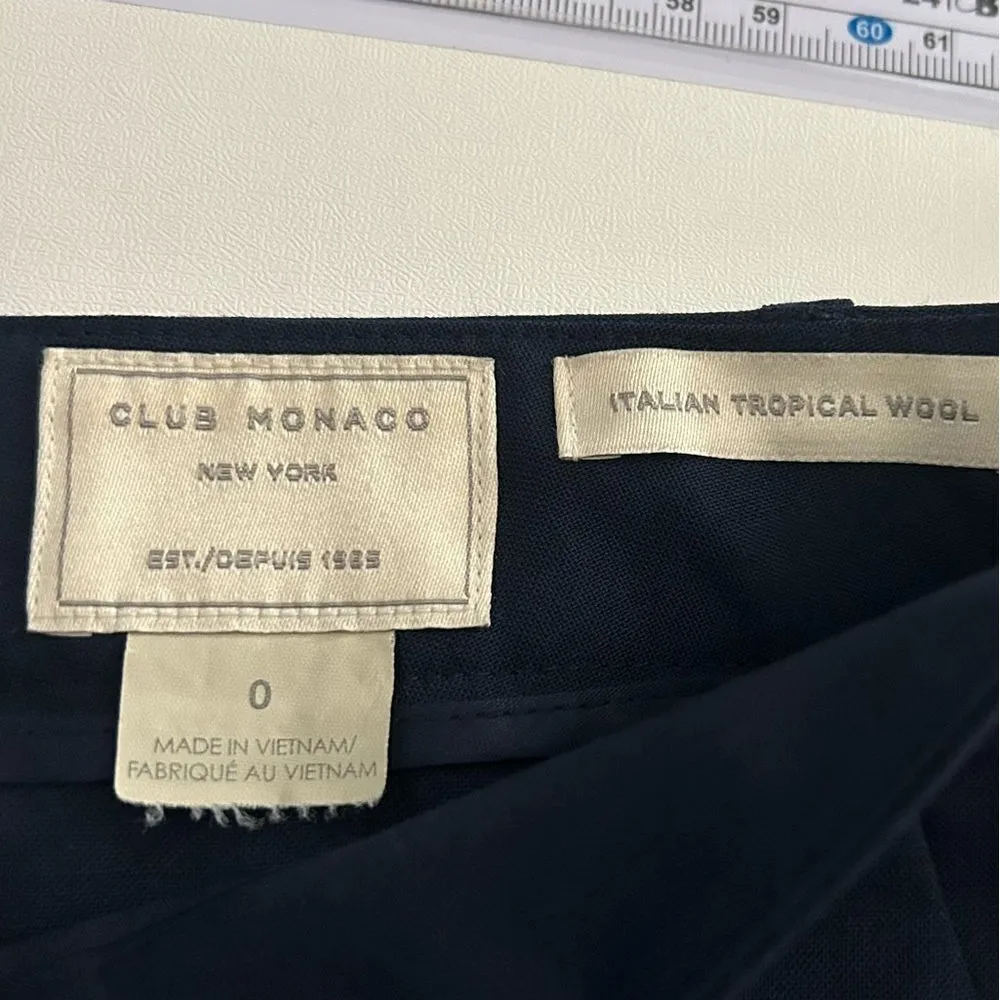 Club Monaco Navy Blue Italian Tropical Wool Cuffed Hem Straight Leg Pants Size 0 - Image 3