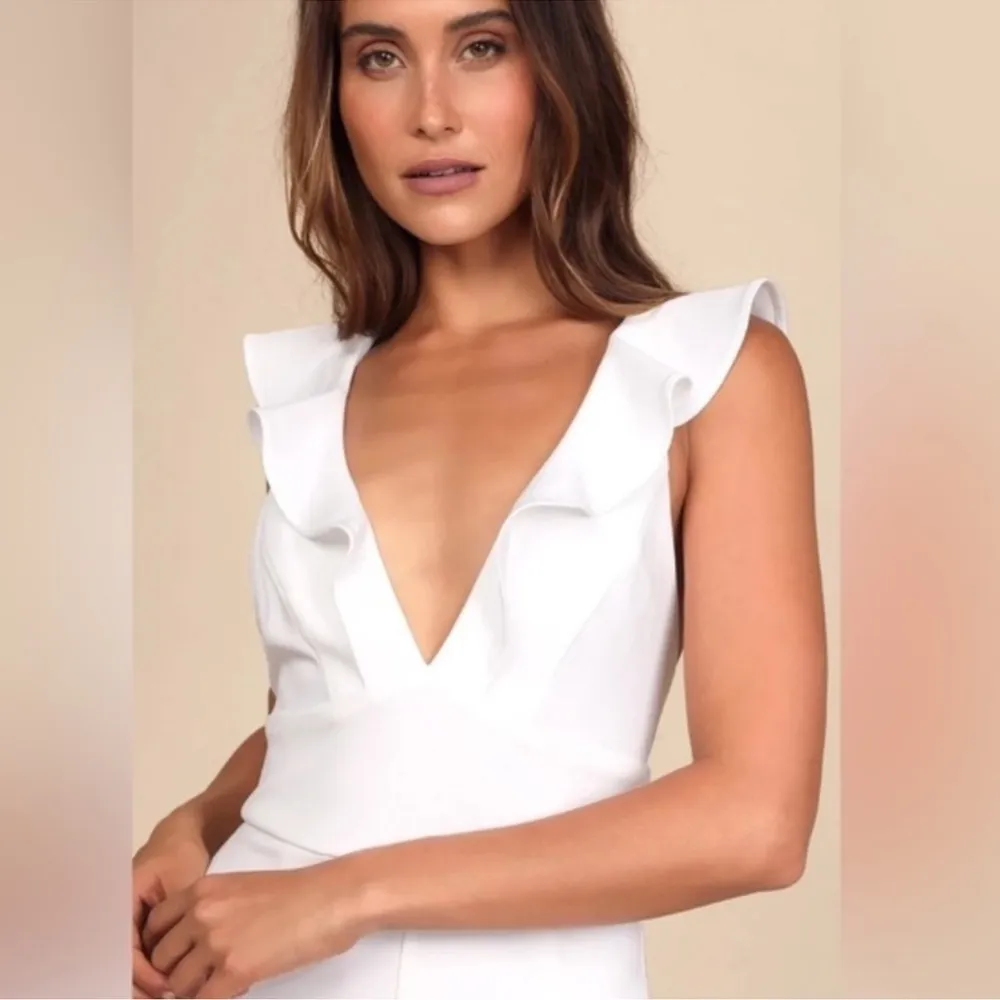 Lulu's White Plunging V Neck Flutter Sleeve Jumpsuit - Image 2