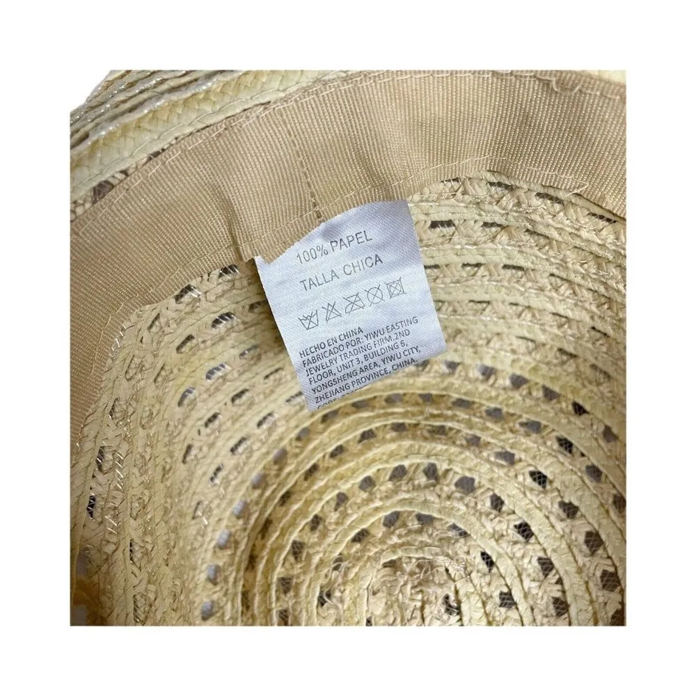 STRAW BIG RIM HAT W/ BEADS Beige Tan Summer Beach Boho - Image 4
