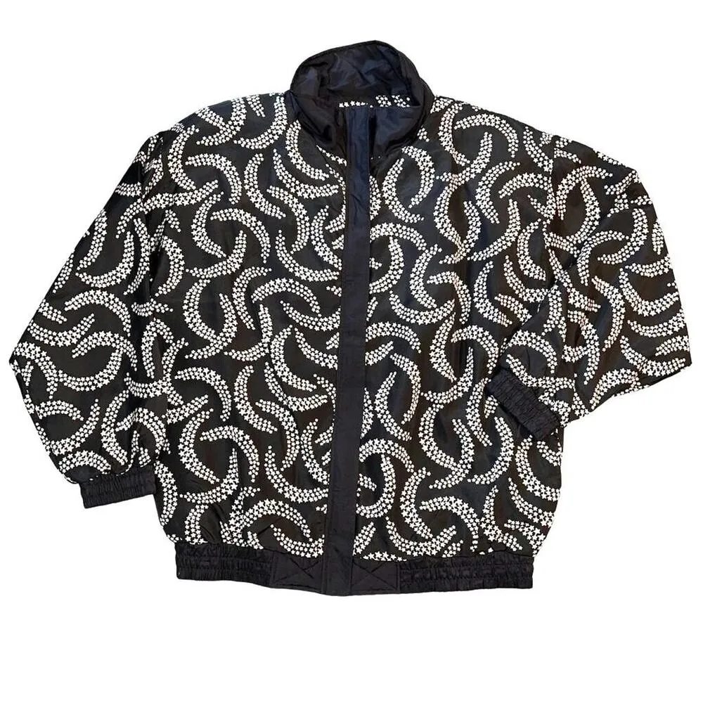 Vintage Womens Silk Track Suit Set Black White Star Print Lightweight Large - Image 2