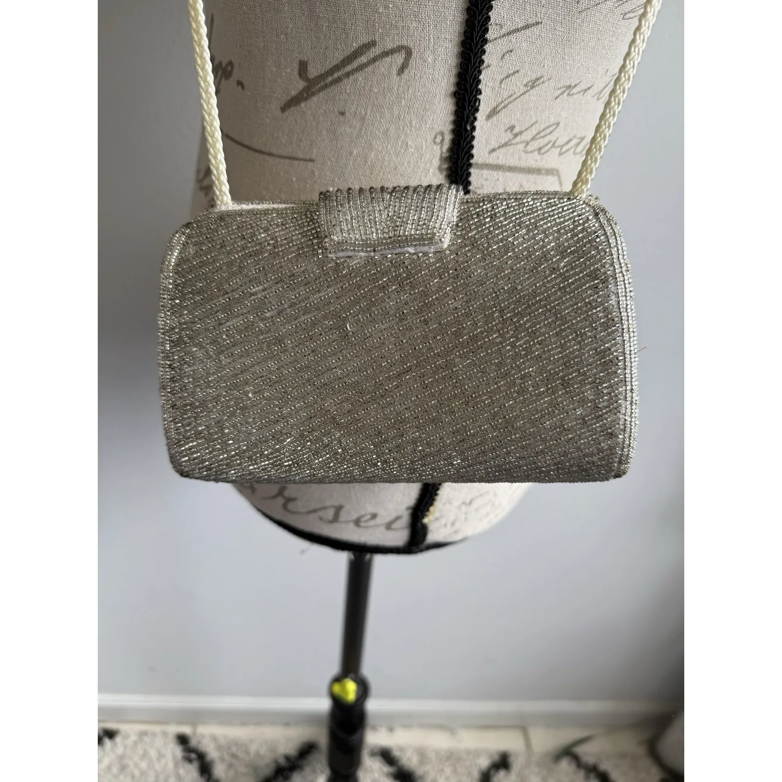 Vintage Neiman Marcus Evening Bag Silver Beaded  Purse chain‎ strap - Image 2