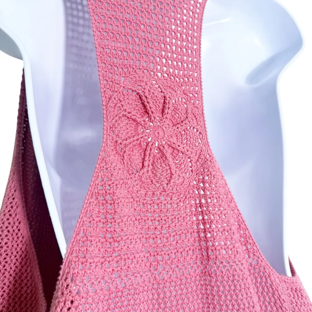 Athleta Dusty Pink Knit Crochet Open Front Vest Size Large - Image 7