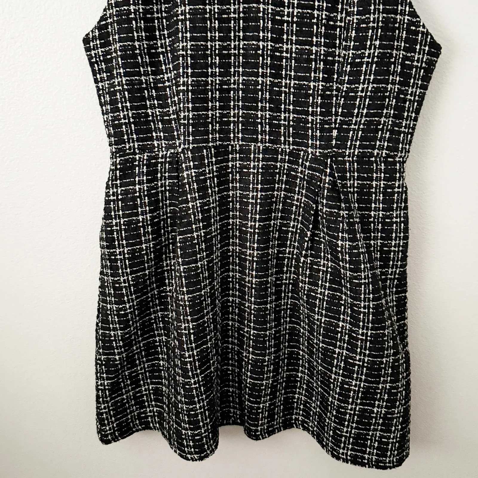 SOLITAIRE | Black White Metallic Dress Soft Tweed Fit & Flare Pleated | Size 12 - Image 3