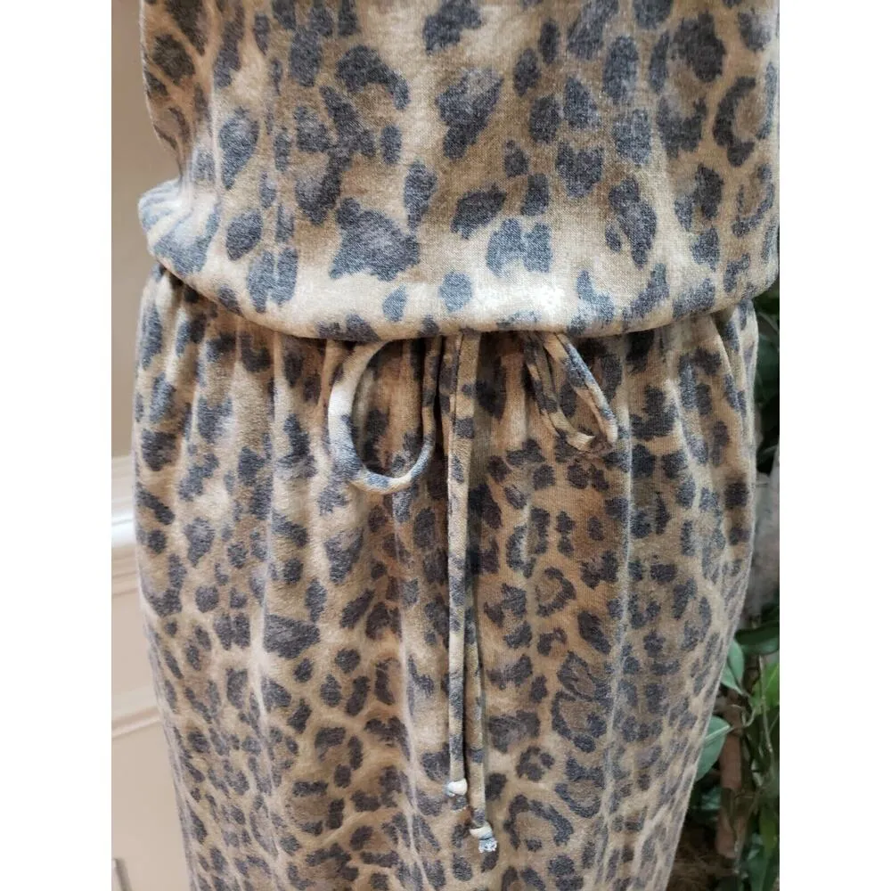 Chris & Carol Womens Brown Leopard Print Tie Waist Boat Neck Sheath Dress Size L - Image 6