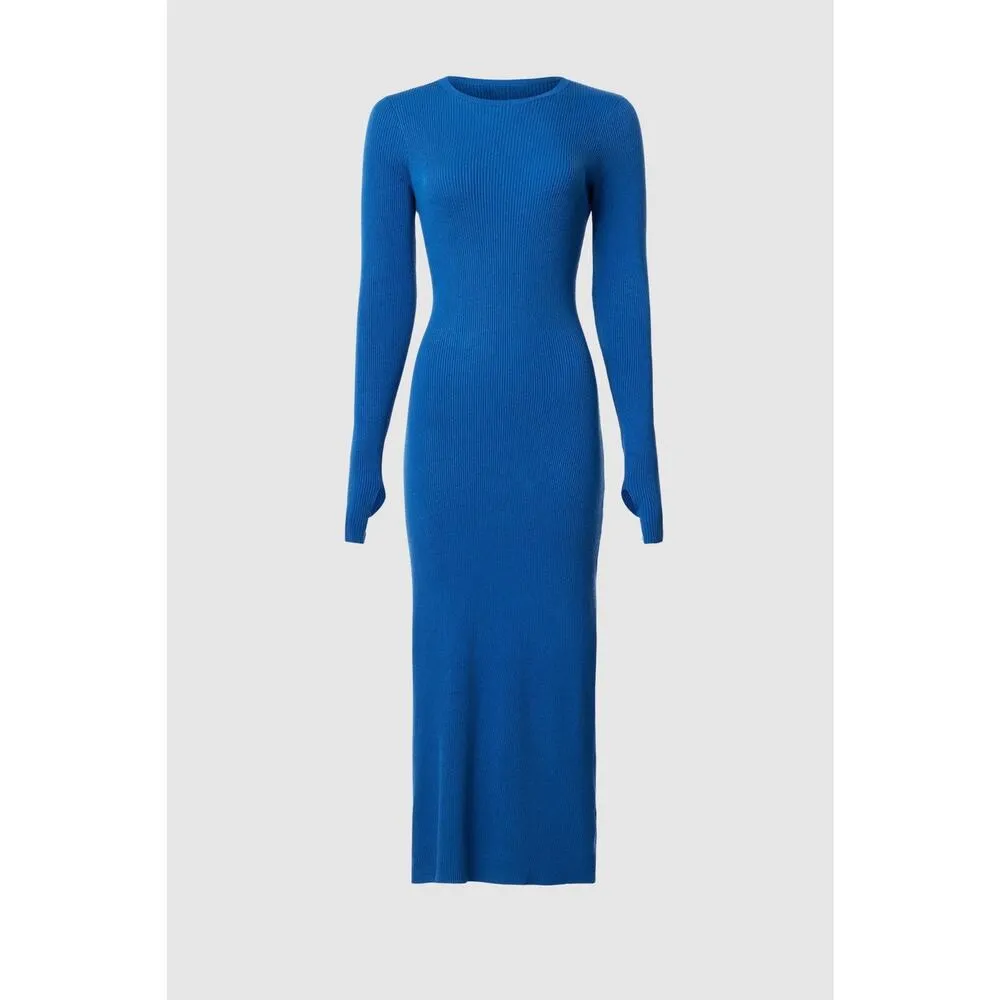 Great Jones Cobalt Blue Ribbed Knit Long Sleeve Sweater Midi Dress Size Large - Image 4