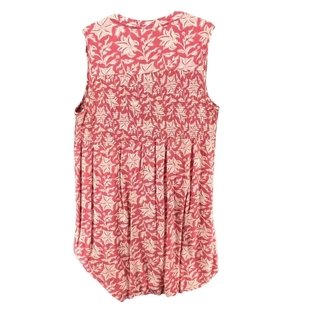 Knox Rose Dress Womens M Pink White Floral Button Front Sleeveless Smocked Boho - Image 4