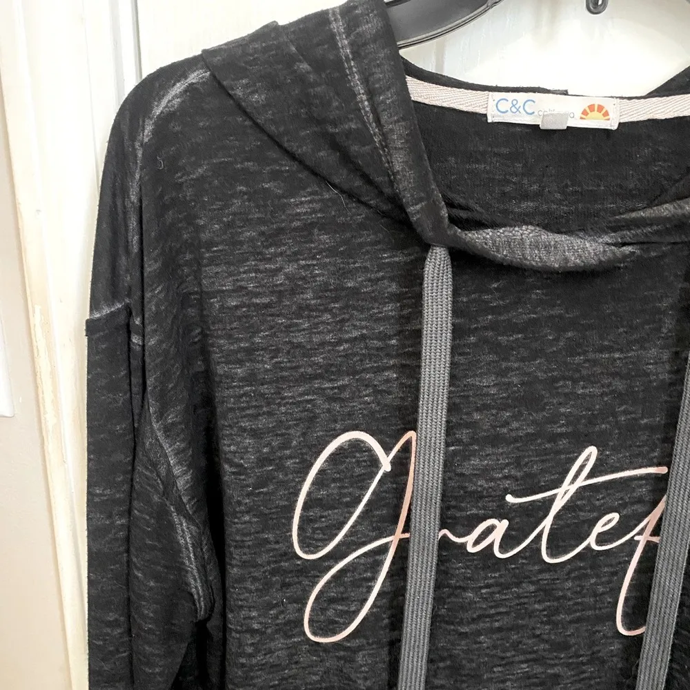 C&C California Lightweight Vintage Style Raw Hem Hooded Grateful Sweatshirt - Image 4